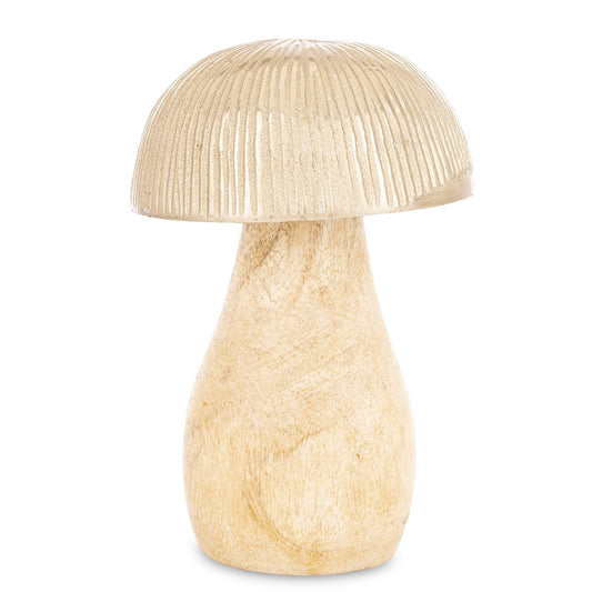 Figurka dekoracyjna grzyb drewniano-metalowa brązowo-złota 13x9x9 cm