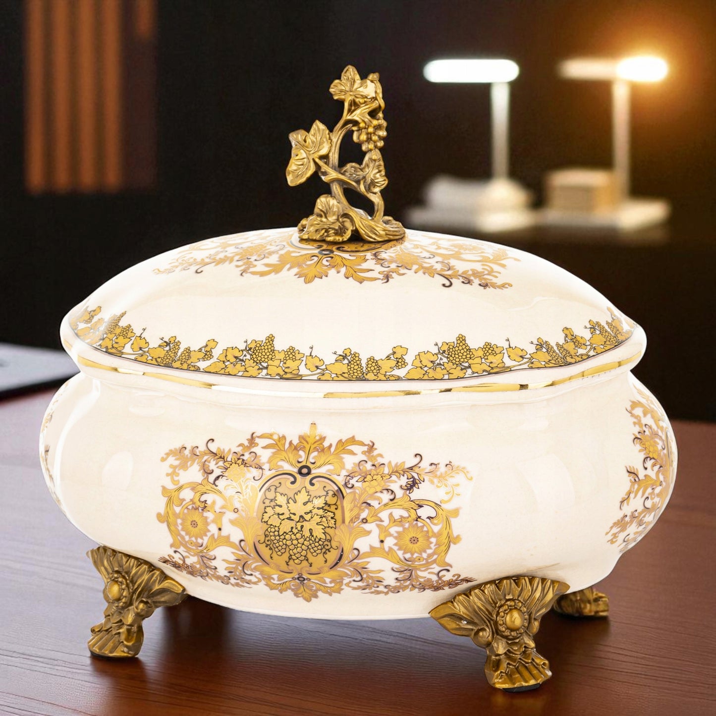 Szkatułka na biżuterię postarzany dekoracja ceramiczny retro złoty pojemnik