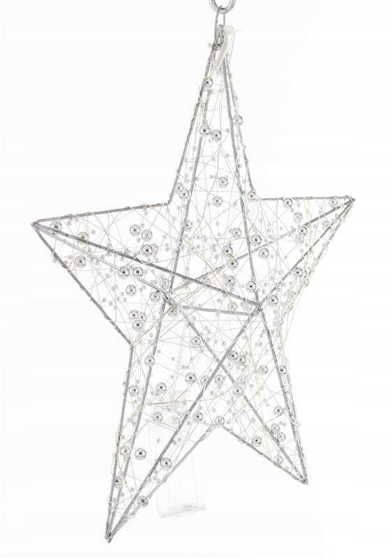 Gwiazda Led Oświetlenie Świąteczne srebrna gwiazdka duża 30cm na baterie