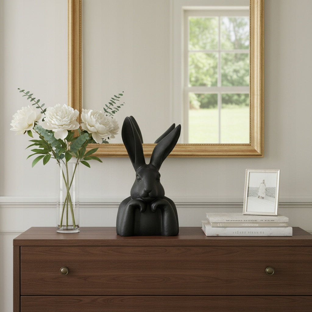 Figurka Królik Zajączek Statuetka Dekoracja Czarna Duża 47,5cm Loft