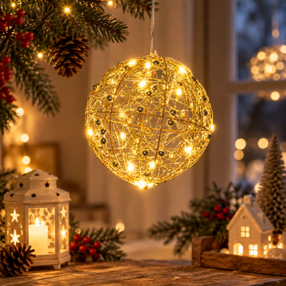 Ozdoba świąteczna złota Kula Led dekoracja na Boże Narodzenie lampion 15cm