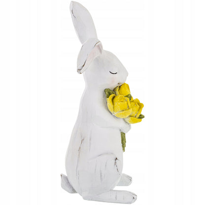 Zajączek z kwiatami figurka biała dekoracja wielkanocna 30 cm
