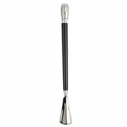 Długa łyżka do butów obuwia metalowa srebrna czarna pies elegancka 47 cm