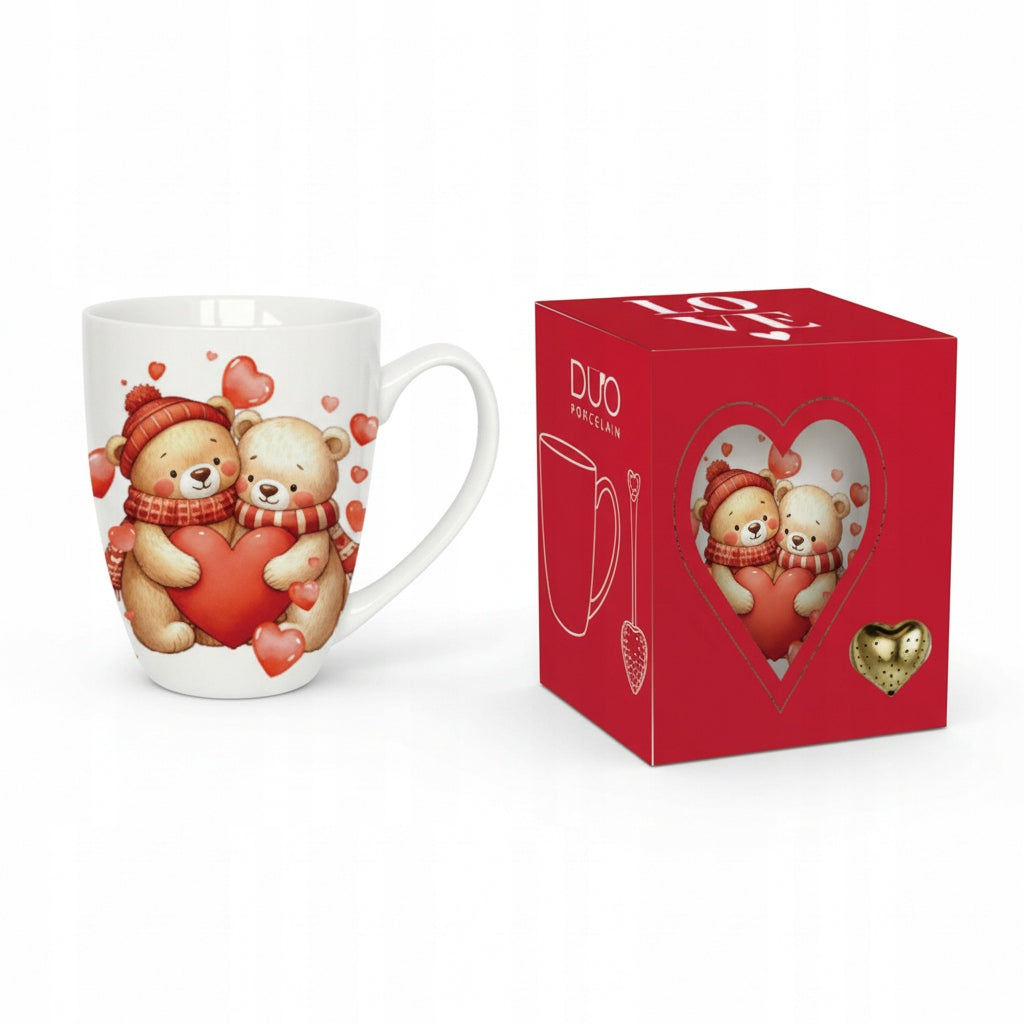 Kubek z zaparzaczem Serce 360 ml Misie z Sercami Porcelana Prezent