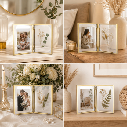 Ramka na Zdjęcie podwójna złota float 13x18cm na 2 zdjęcia glamour