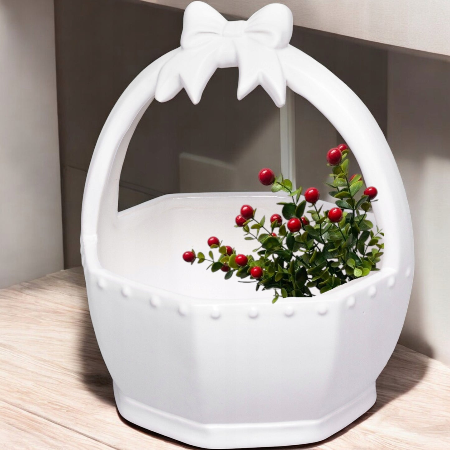 Ceramiczny Koszyk Wielkanocny Porcelanowa Miska Króliczek 17,5x15x15 cm