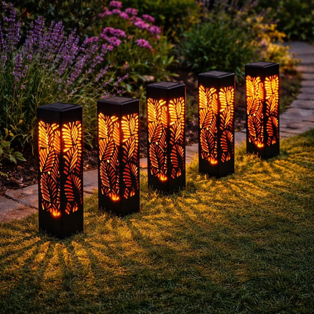 komplet 4 szt LAMPY LAMPA SOLARNE LED CZARNA DO OGRODU Ażurowy wzór