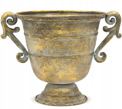 Metalowa osłonka wazon 18 cm złota postarzana antyk