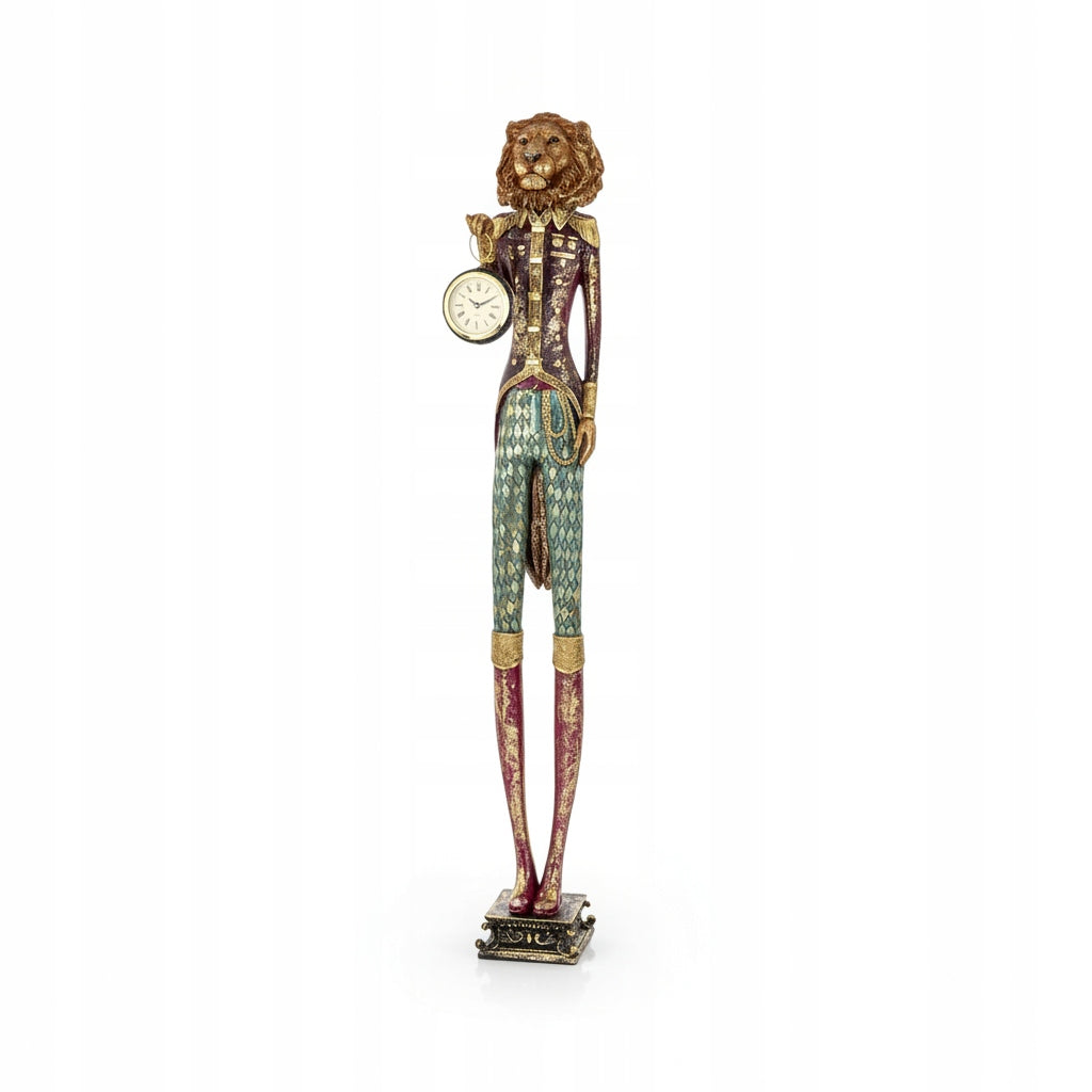 Figurka Pierrot Lew z Zegarkiem Dekoracja Statuetka Retro Vintage 78cm