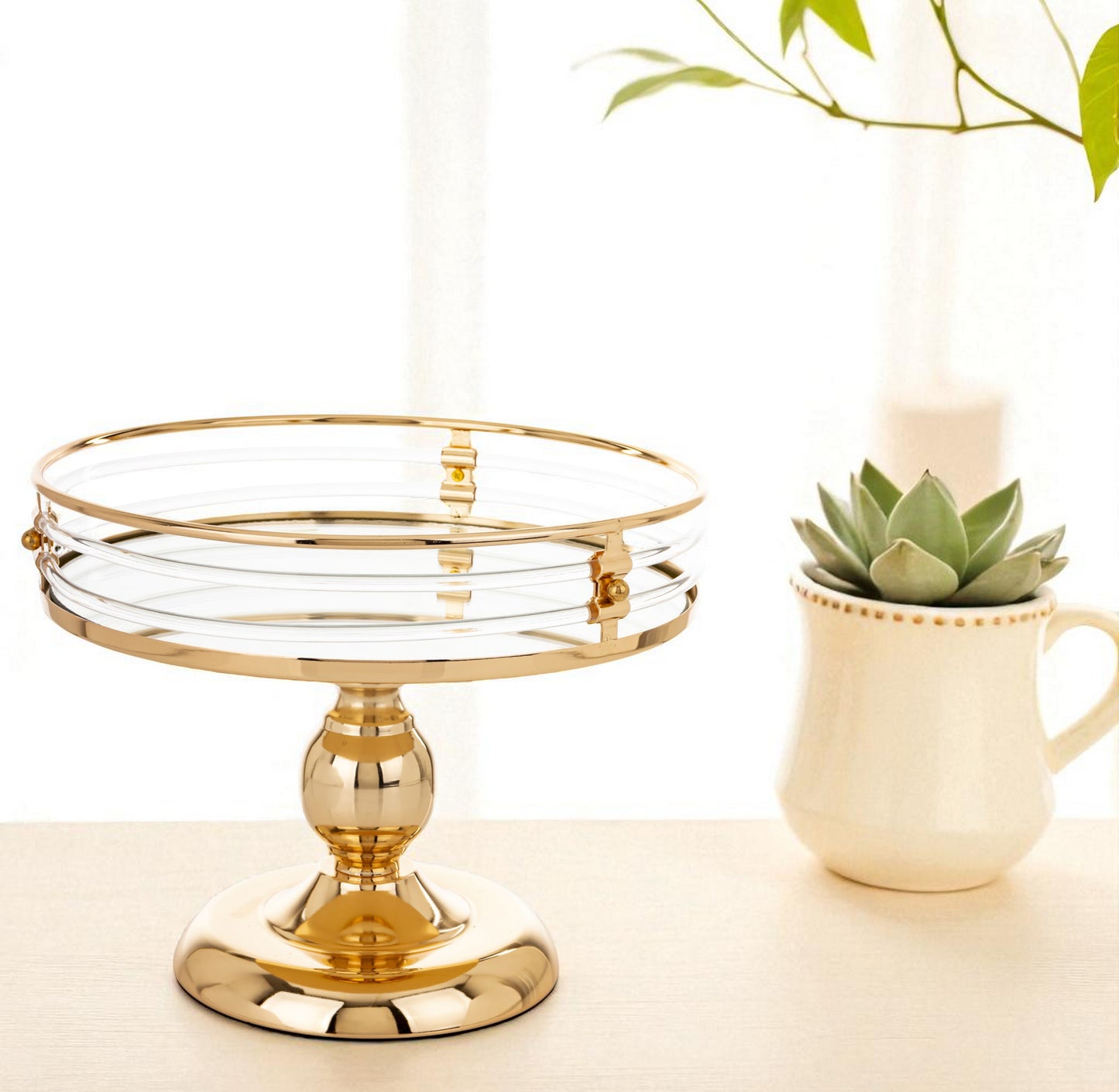 Patera na nóżce taca złota metalowa szklana glamour podstawka dekoracja