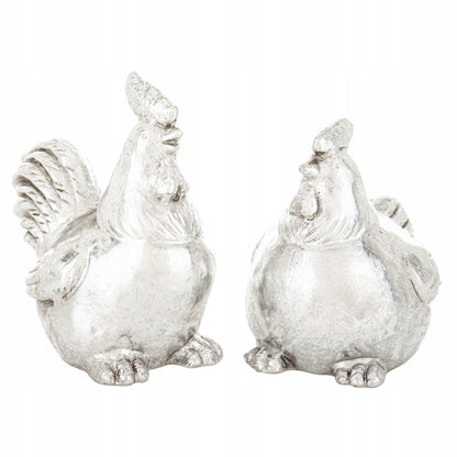2 szt Figurka wielkanocna kogut i kura 12x7,5x12 srebrna