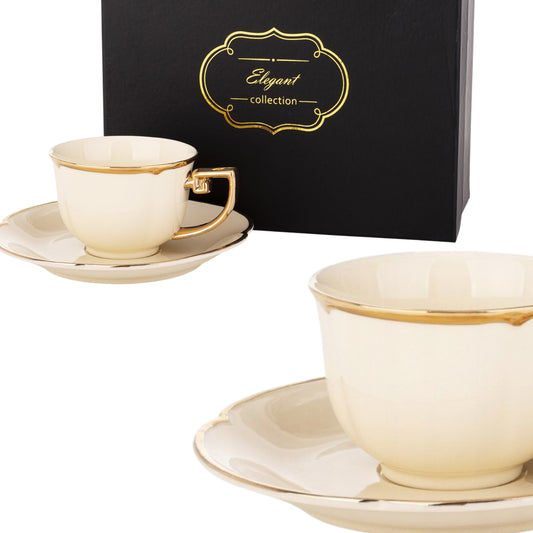 Filiżanka porcelanowa kubek ze spodkiem zlota elegancka na prezent 220ml