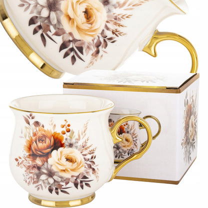 Kubek w pudełku porcelana 450 ml filiżanka wzór w kwiaty prezentowy