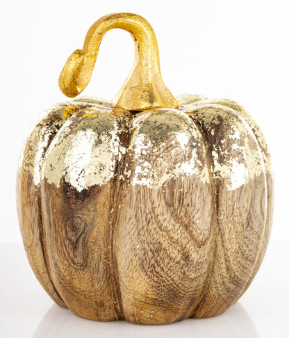 Ozdoba jesienna dynia drewniana brązowo-złota 14,5x11,5x11,5 cm