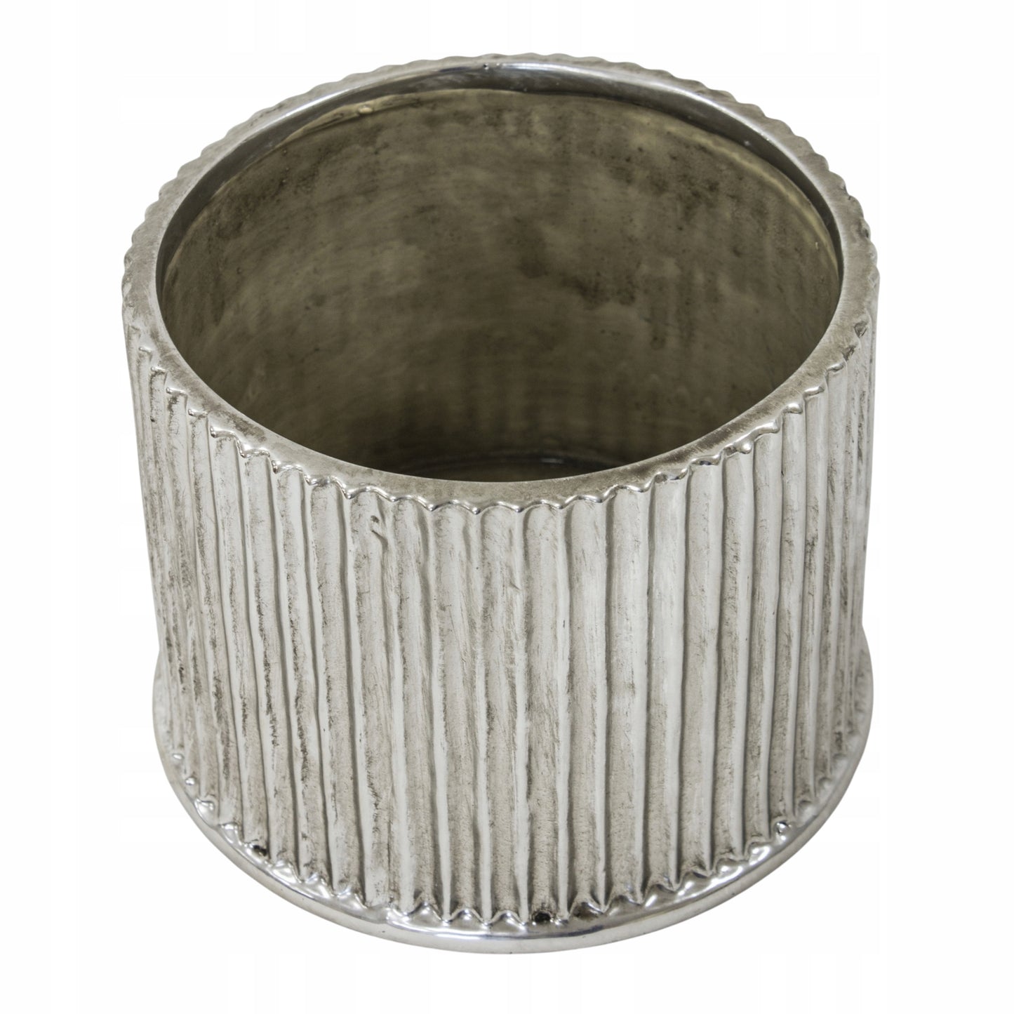 Osłonka ceramiczna srebrna doniczka okrągła średnia 15x16x16