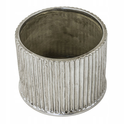 Osłonka ceramiczna srebrna doniczka okrągła średnia 15x16x16
