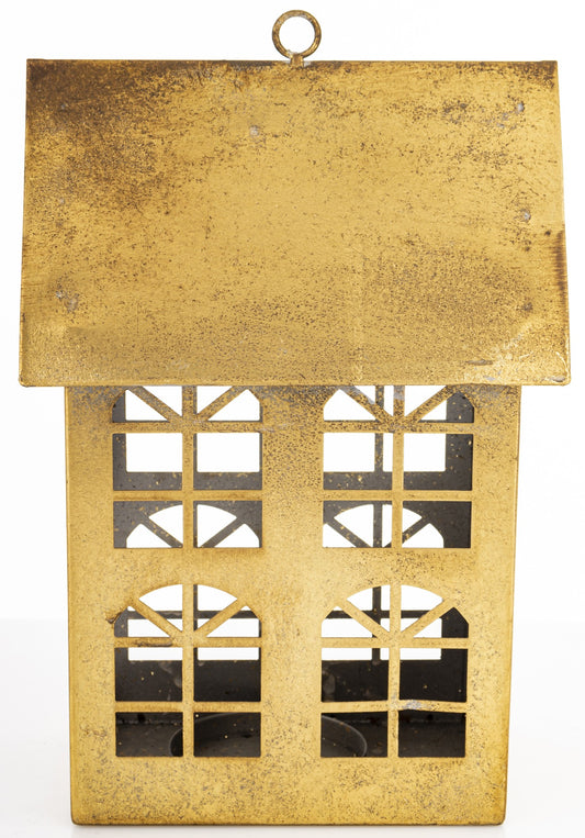 Figurka świąteczna Dekoracja Metalowa Domek złoty 27x11,5x18
