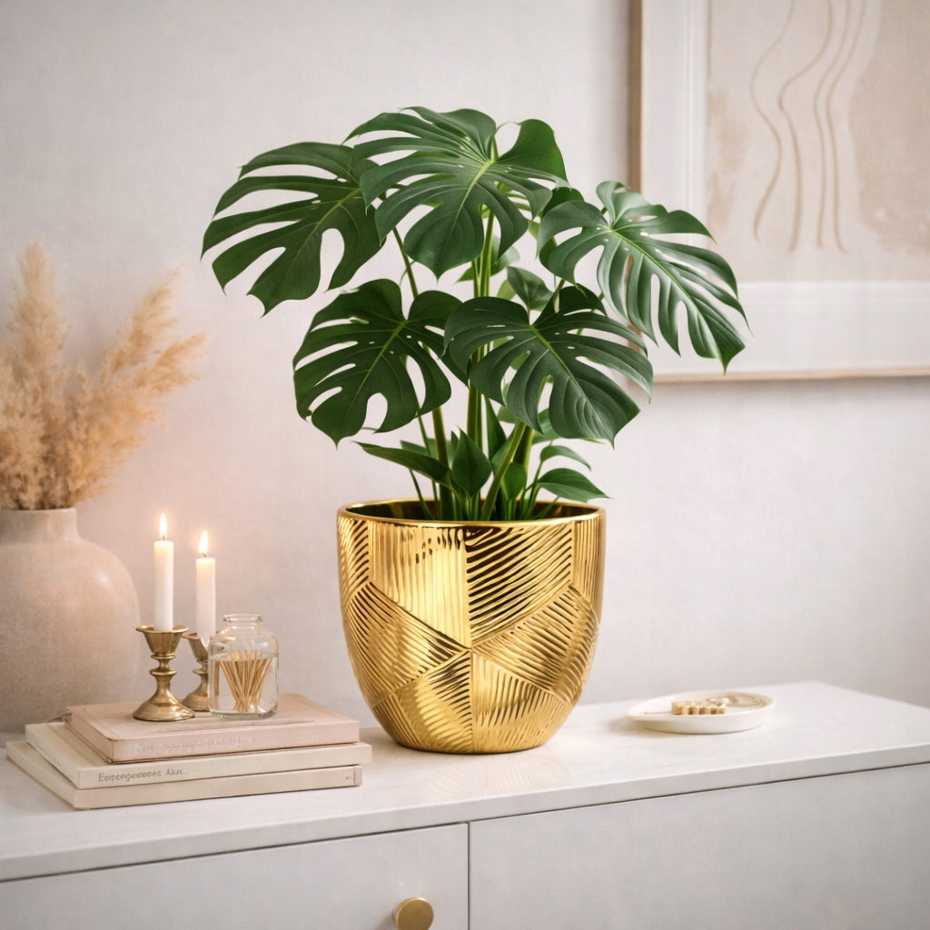 Doniczka złota Osłonka 18 cm ceramika glamour ryflowana