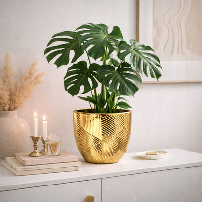 Doniczka złota Osłonka 18 cm ceramika glamour ryflowana