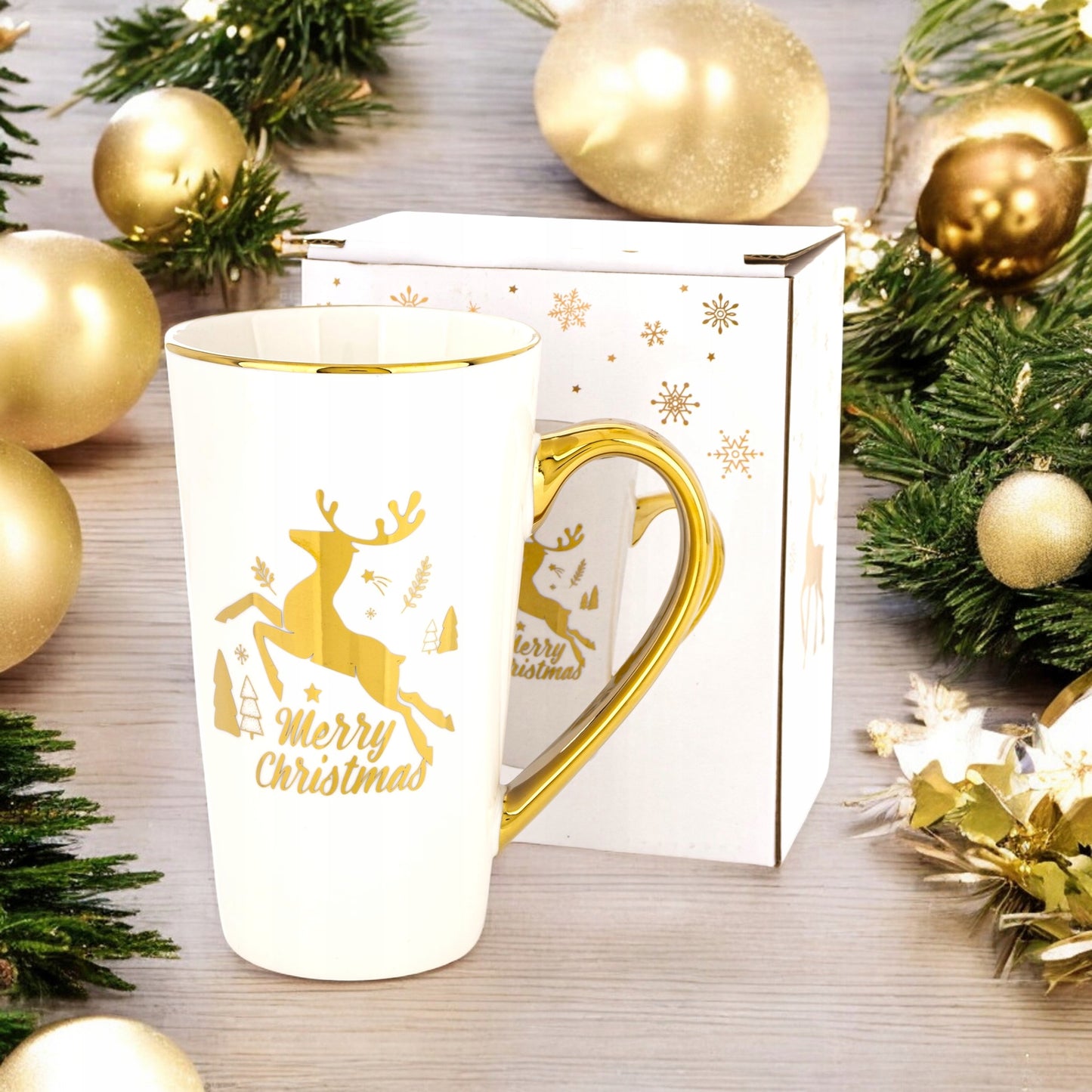 Kubek świąteczny porcelanowy w pudełku 450 ml duży prezent na mikołajki