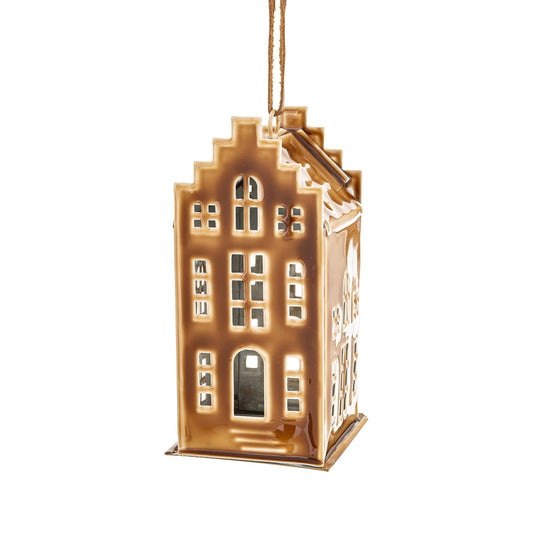Figurka świąteczna Dekoracja Domek kawowy metal 14x7x7,5