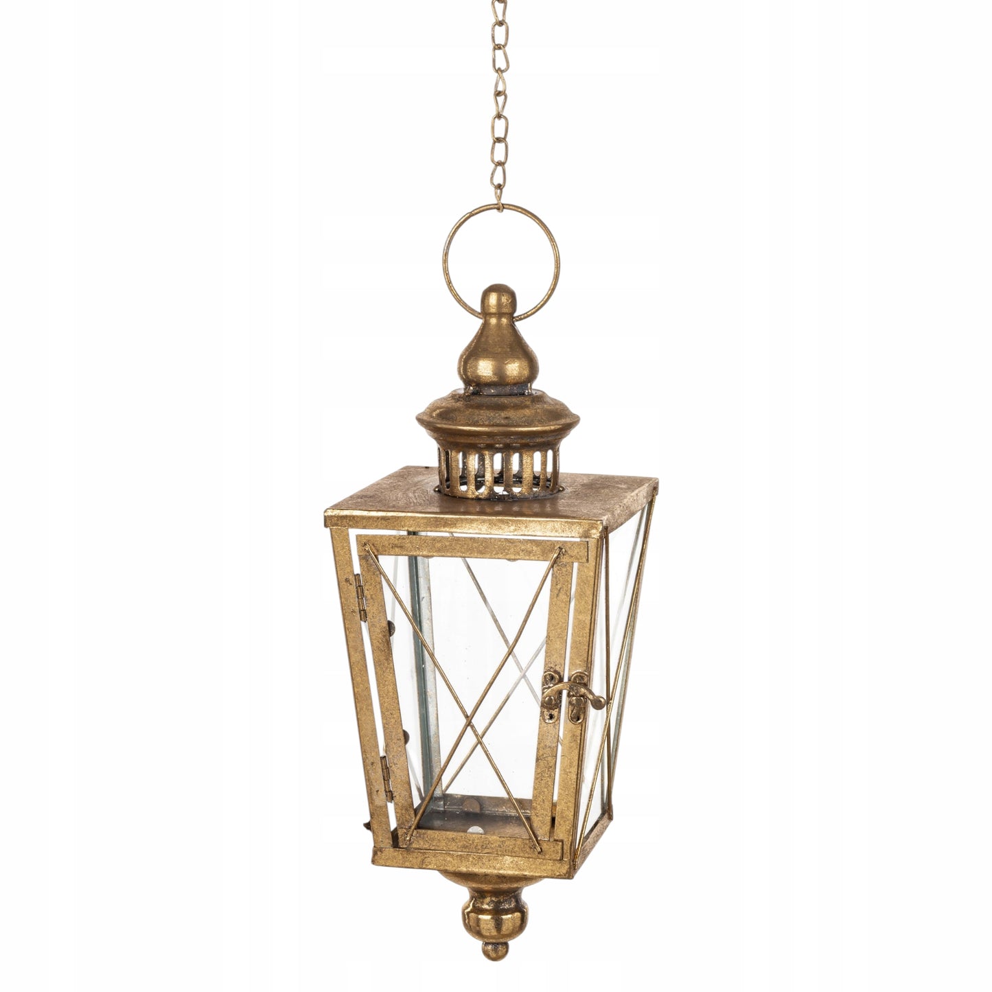Metalowy lampion złoty wiszący szklany latarnia złota retro dekoracja hak