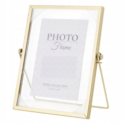 Ramka na zdjęcia metalowa złota float stawiana 20x17na foto 10x15 cm