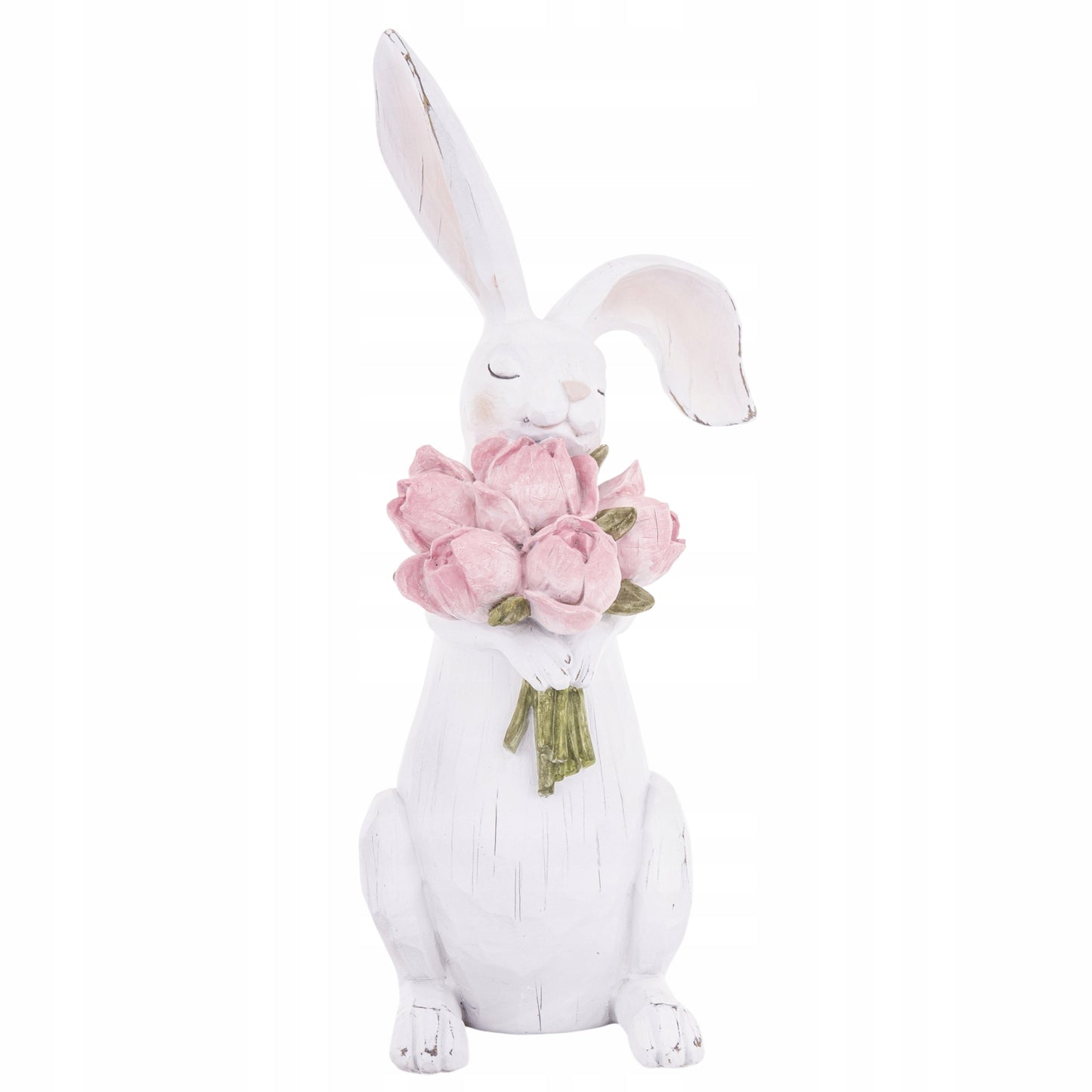 Duża Figurka Królik Wielkanocny 45 cmDekoracja z Kwiatami XL wiosenna biała