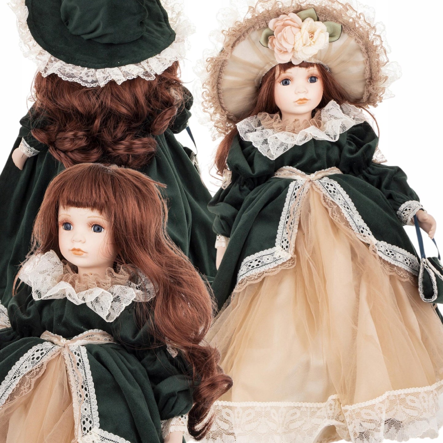Porcelanowa lalka kolekcjonerska z parasolem 44cm wysoka dekoracyjna