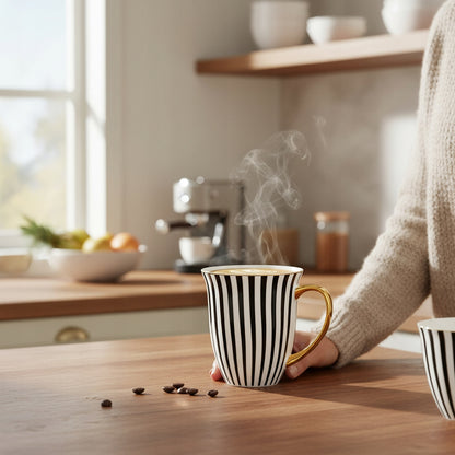 Kubek porcelana ozdobny w paski w pudełku na prezent duży 450 ml