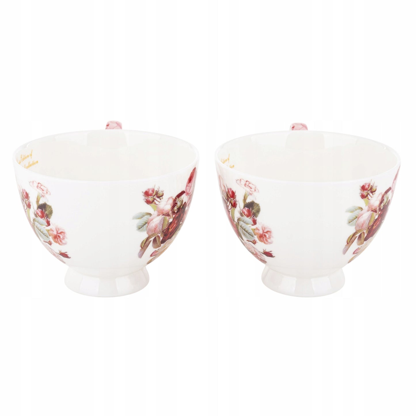 Zestaw 2 Filiżanek z Podstawką Porcelana kubek Kwiaty kawa herbata Prezent