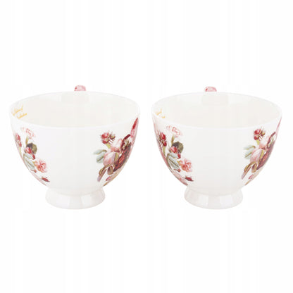 Zestaw 2 Filiżanek z Podstawką Porcelana kubek Kwiaty kawa herbata Prezent