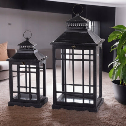 Zestaw 2 szt Lampion Drewniany czarny Latarnie komplet XXL 69cm