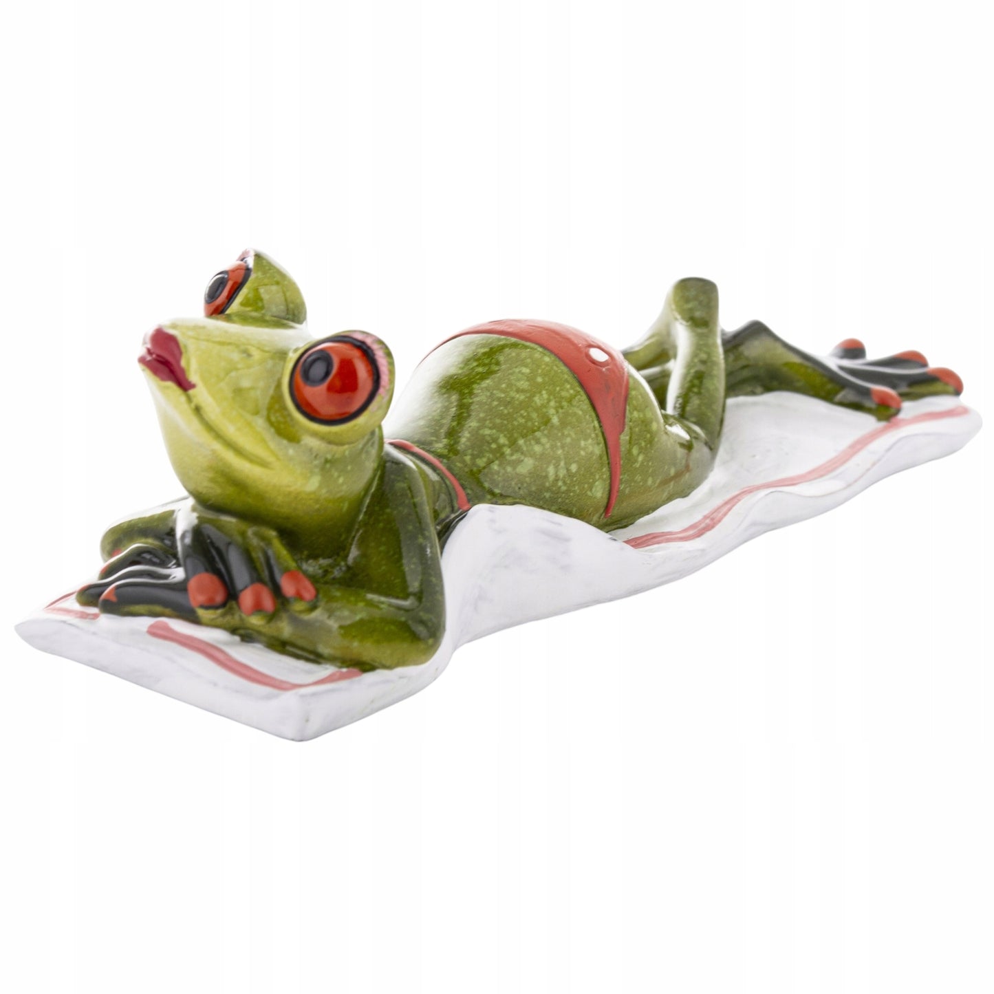 FIGURKA ŻABA PLAŻOWICZKA 5x17x6cm żabka na plaży opalanie