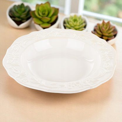 Talerz obiadowy głęboki porcelanowy 23cm kremowy zdobiony Sarmatia