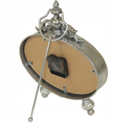 Zegar metalowy stojący retro vintage srebrny 26cm