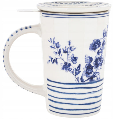 Kubek z Zaparzaczem Porcelana Niebieska Blue Pokrywka Sitko 300 ml