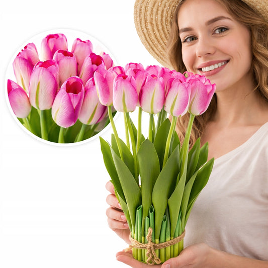 Bukiet Sztucznych Tulipanów tulipan różowy 38cm wiosenne kwiaty wielkanoc
