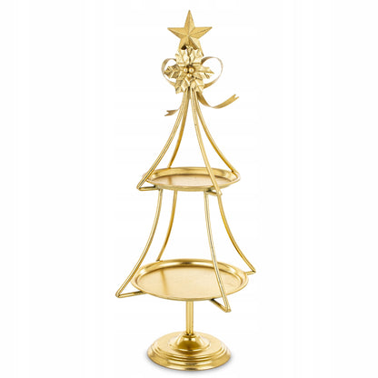 Patera dekoracyjna choinka złota etażerka metalowa taca duża 73x34 cm