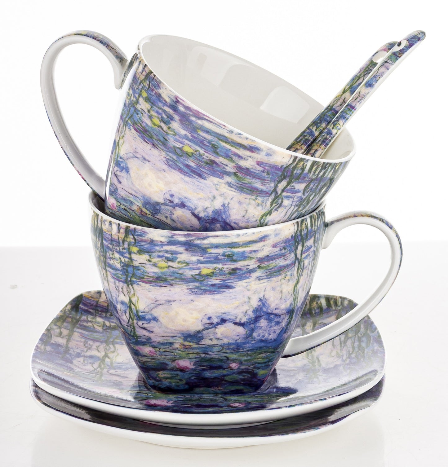 Kpl. 2 Filiżanki 2 Talerzyki 2 Łyżeczki porcelana wielokolorowy