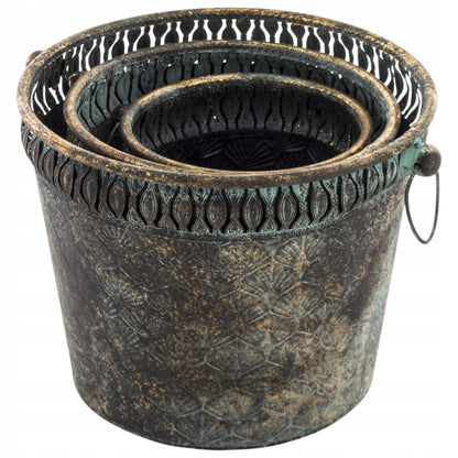 Osłonka metalowa postarzane złoto z patyną retro vintage loft komplet 3 szt