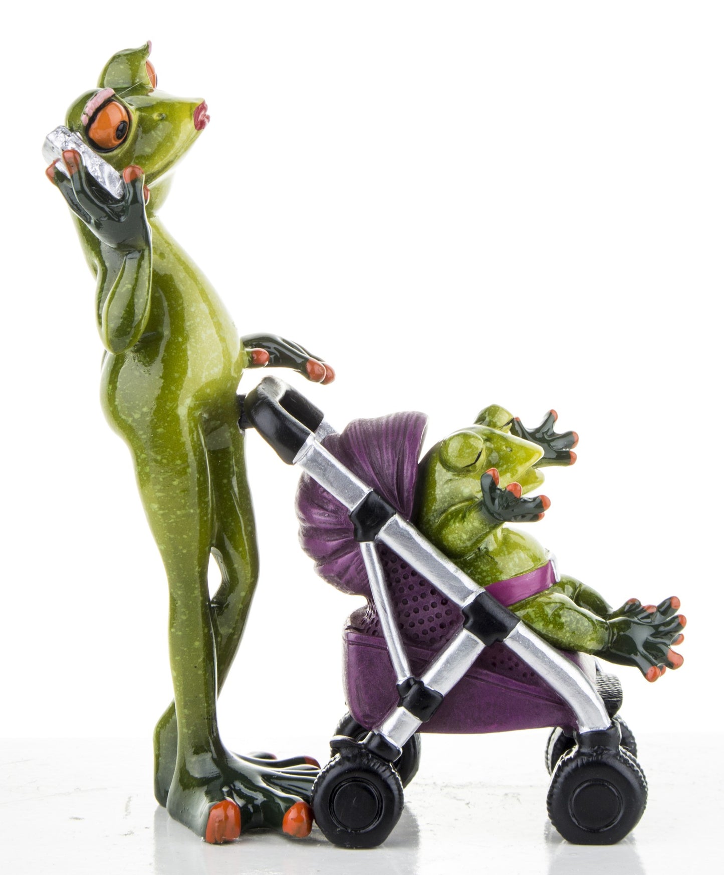 FIGURKA ŻABA ŻABKA MAMA Z WÓZKIEM Z DZIECKIEM 17CM
