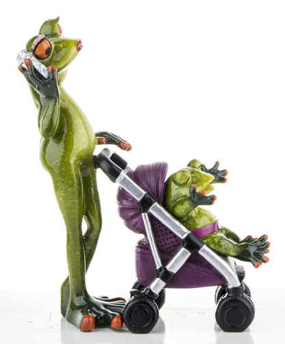 FIGURKA ŻABA ŻABKA MAMA Z WÓZKIEM Z DZIECKIEM 17CM