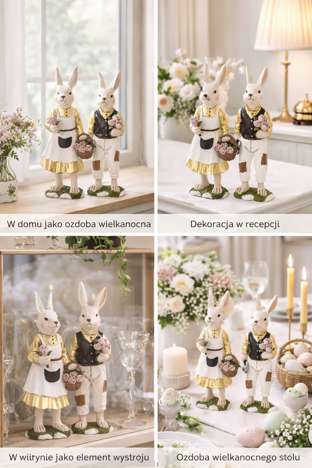 komplet 2 szt figurka wielkanocna Pan i Pani zając zajączek królik