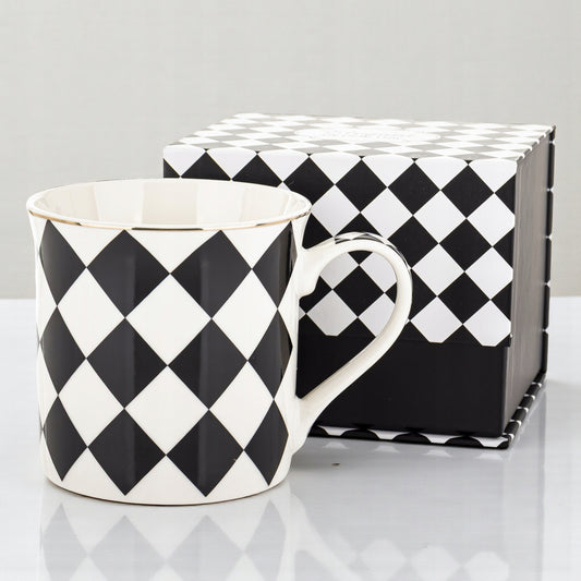 Kubek porcelanowy w pudełku na prezent czarno biały porcelana 380 ml