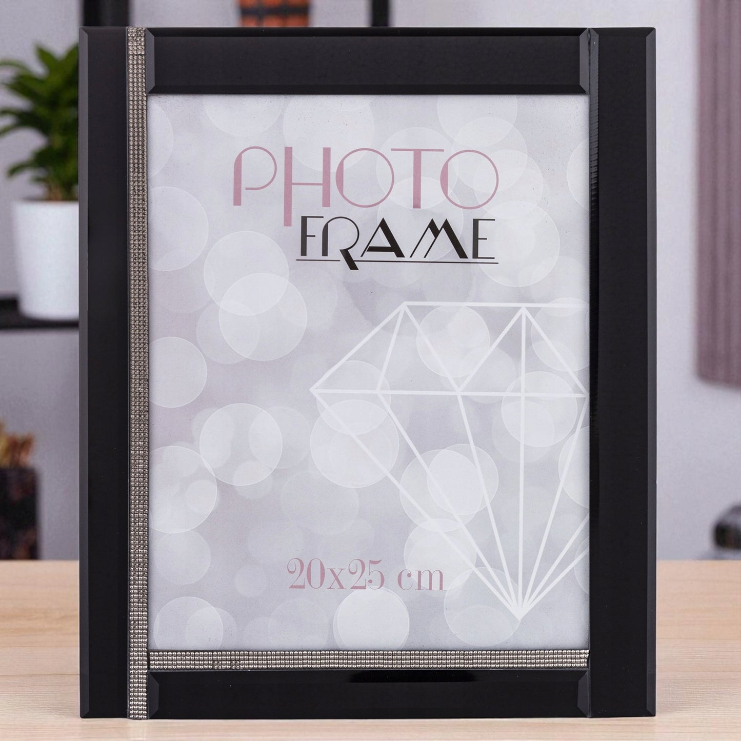 Ramka na zdjęcie 25 x 20 cm czarna szklana z kryształkami glamour