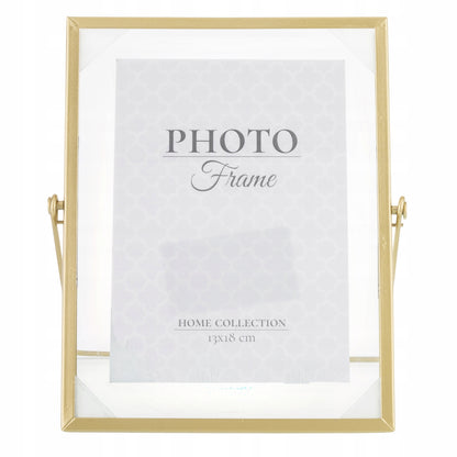 Ramka na zdjęcia metalowa złota float stawiana 22,5x19,5 foto 13x18 cm