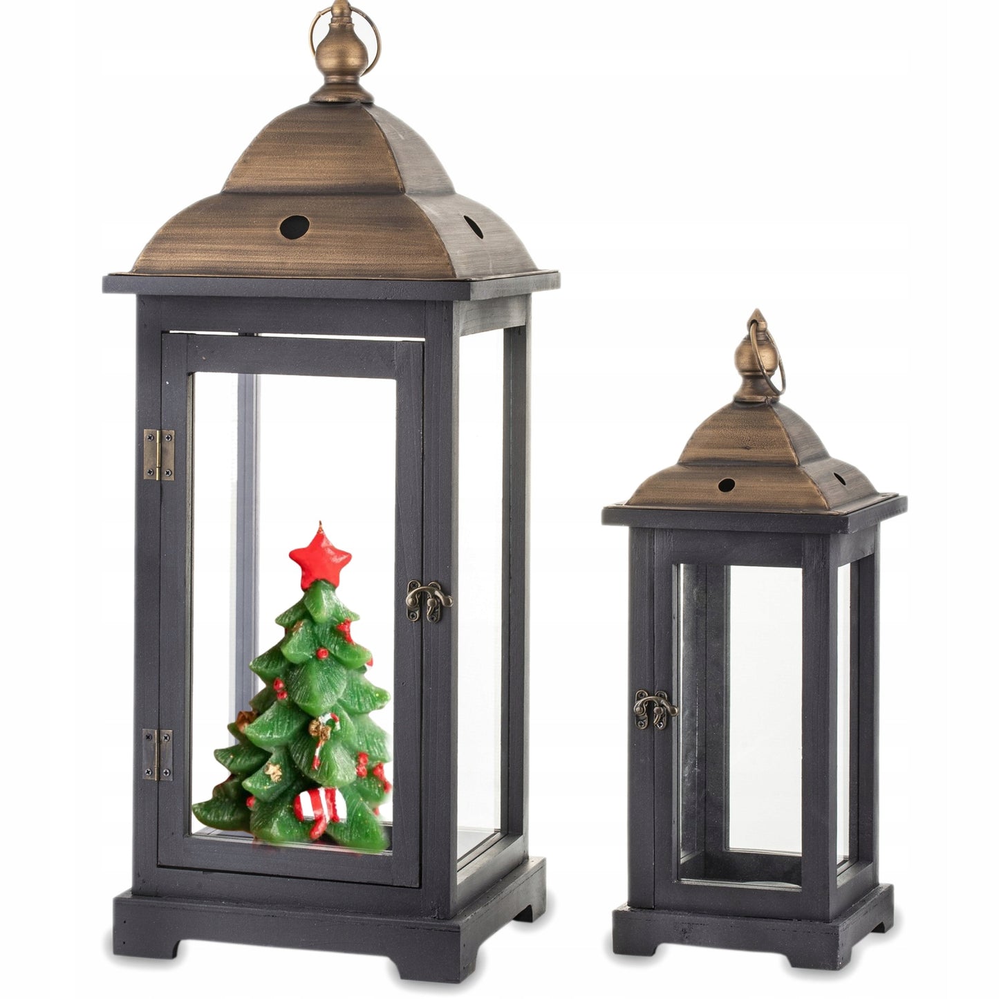 2 szt Kpl Lampion latarnia drewniany zestaw lampionów czarny brąz loft