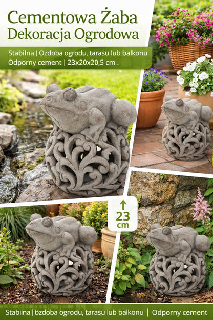 Figurka Żaba Cementowa Dekoracja Ogrodowa Szara 23 cm Ozdoba Taras Ogród