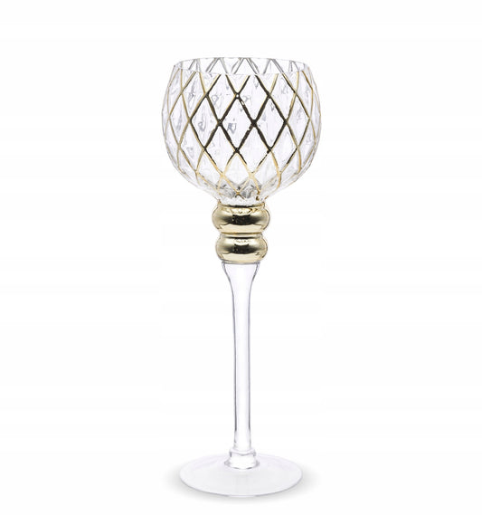 Świecznik glamour duży złoty kielich 40 cm